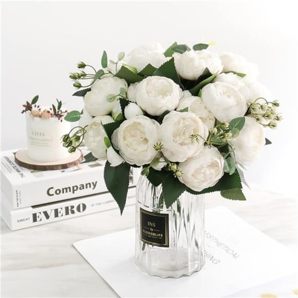 Artificial Peony Flower Silk Peonies Bouquet 4Bundles Fake Flowers Bulk for Home - Picture 3 of 6